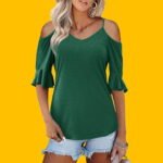 AKEWEI Womens Cold Shoulder Tops Ruffle Casual Blouse $5.40