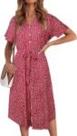 Shibever Women’s Floral Summer Casual Midi Dress V Neck Short Sleeve