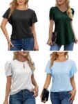 Traleubie Womens Summer Puff T Shirt V Neck Casual Tunic Top $7.49