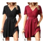 Kenaque 2023 Womens V Neck Dresses Mini Swing Skater $13.60